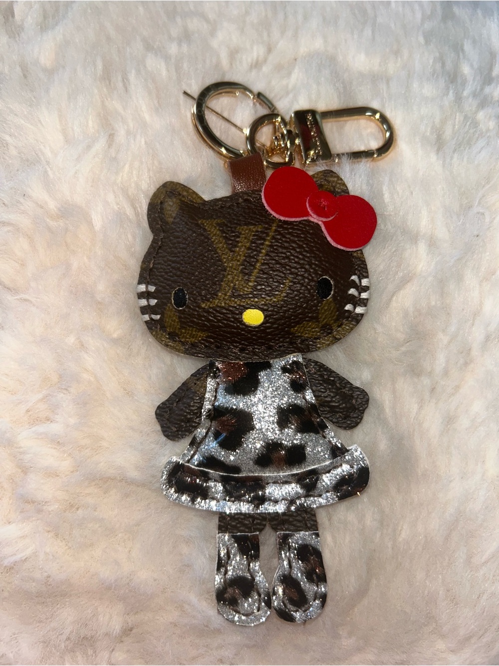 Louis Vuitton Brown Monogram Kitty Key Charm with Red Bow